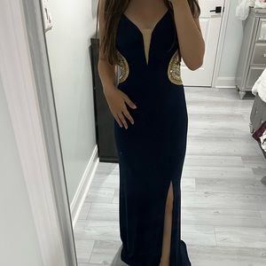 Terani Couture Blue and Gold Dress Size Small